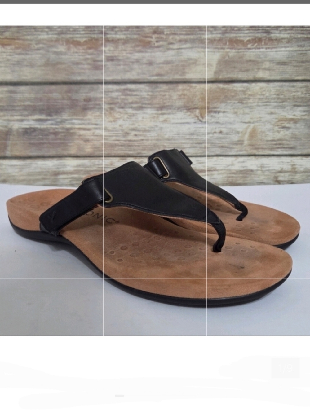 Vionic Wanda Black Leather Sandals Size 10
